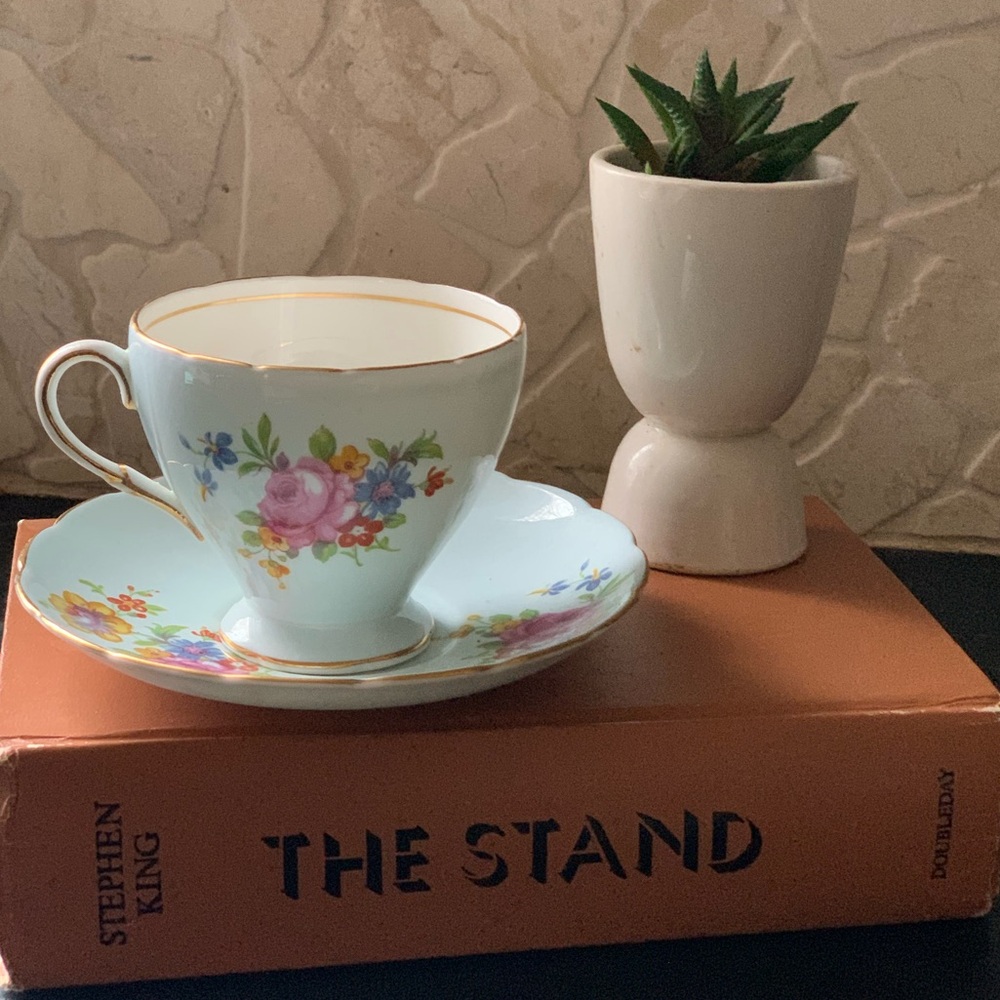 FOLEY | Vintage Light Blue & Floral | Coffee/Tea Cup and Saucer